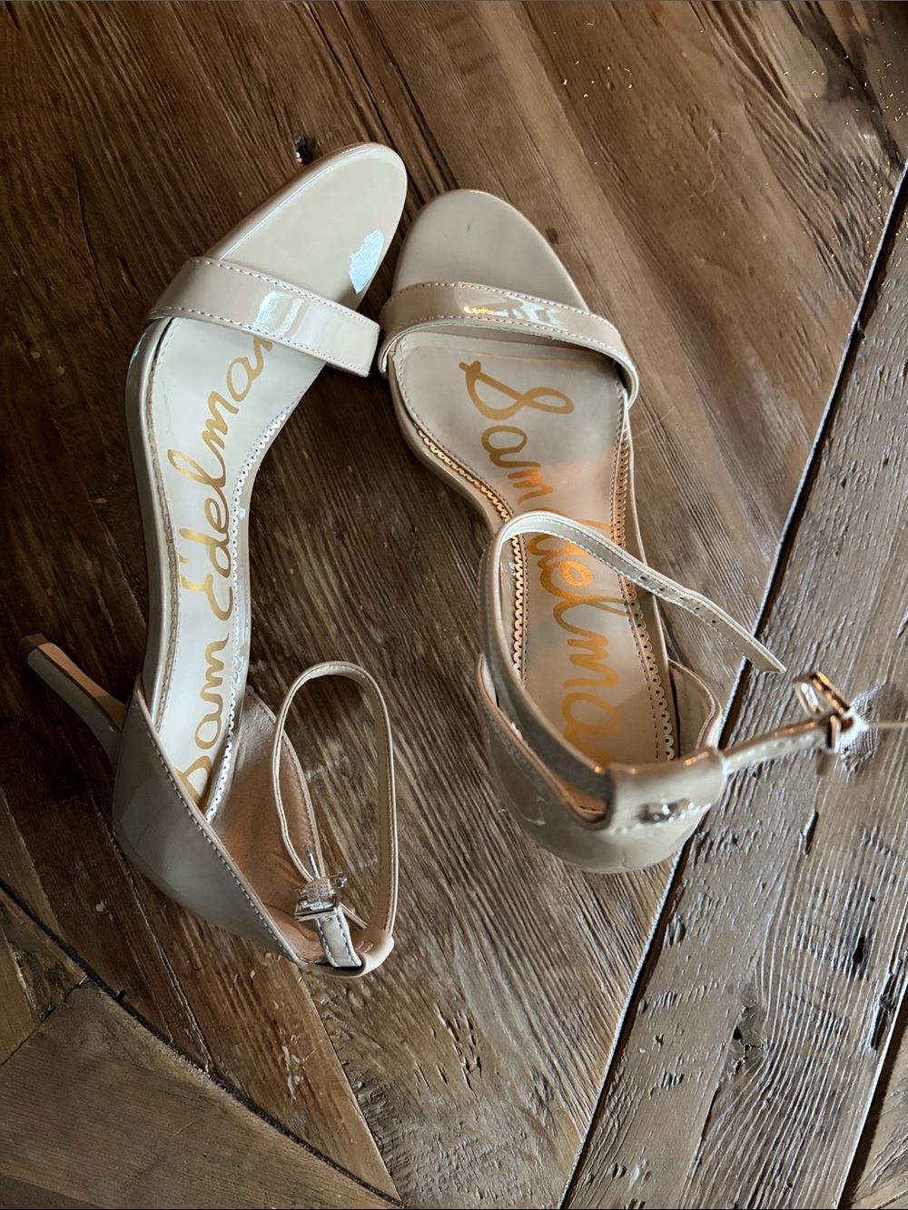 Sam Edelman Nude Patent Ankle-Strap Heels